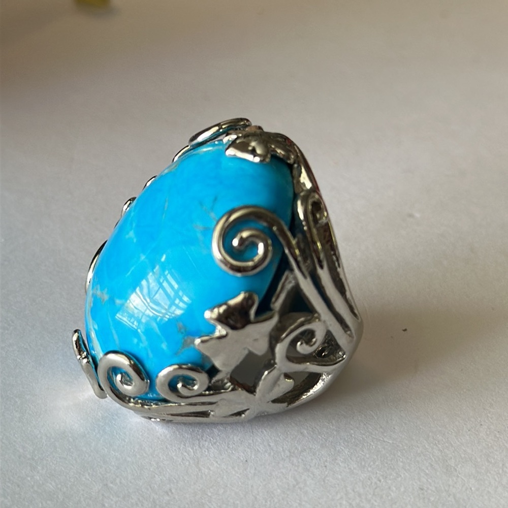 Large blue stone statement piece costume jewelry‎ ring Stainless steel